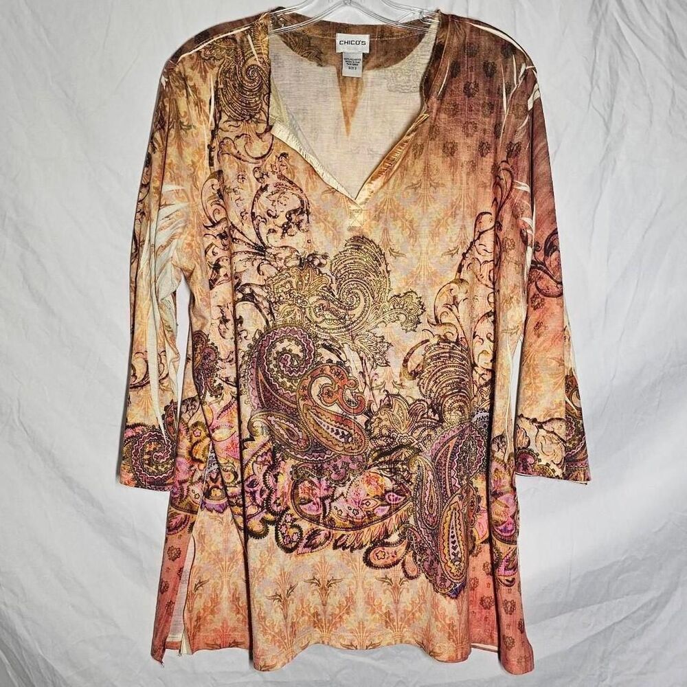 Vintage y2k orange boho whimsical 3/4 sleeve top